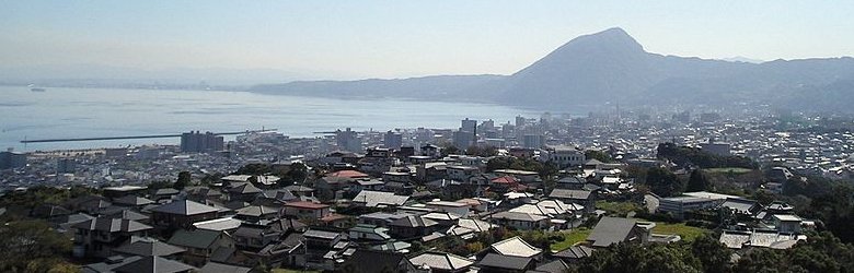 Panoramic view of Beppu in Oita Prefecture from Kifune Castle