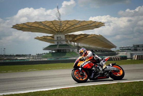 The Repsol Honda team at the Sepang International Circuit