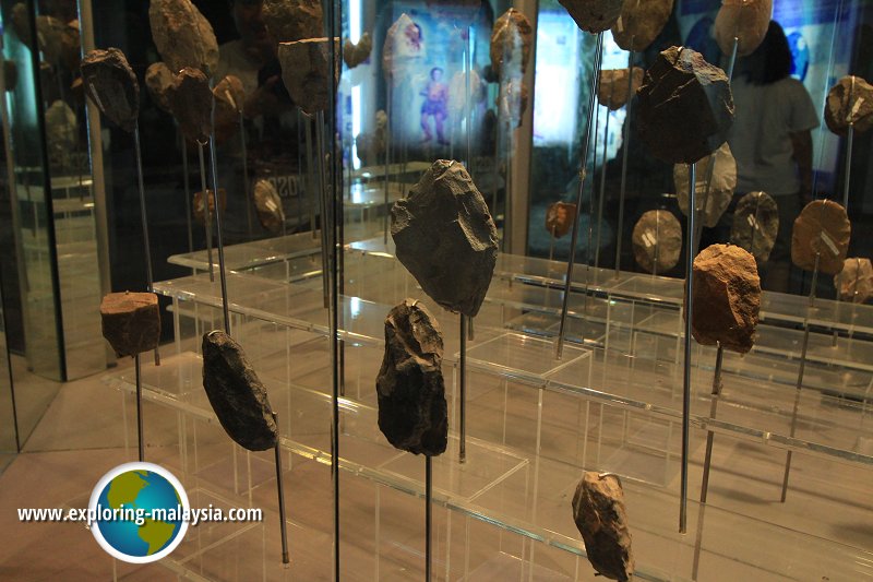 A display of prehistoric stone carving tools