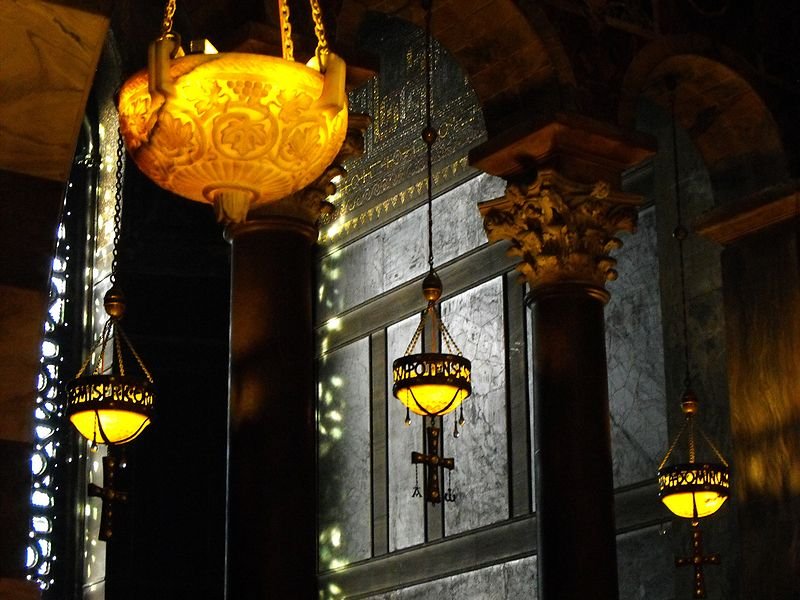 Alabaster lamps inside Aachen Cathedral