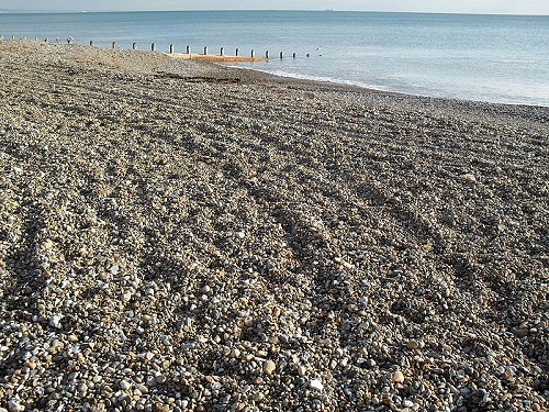 Beach of Coombe Rock shingle at Worthing, West Sussex