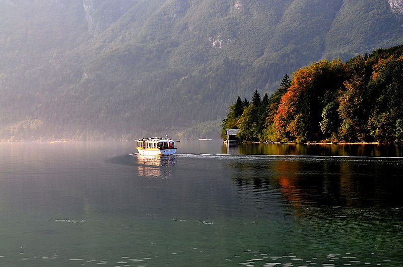 Boat on Lake Bohinj in the Upper Carniola, Slovenia