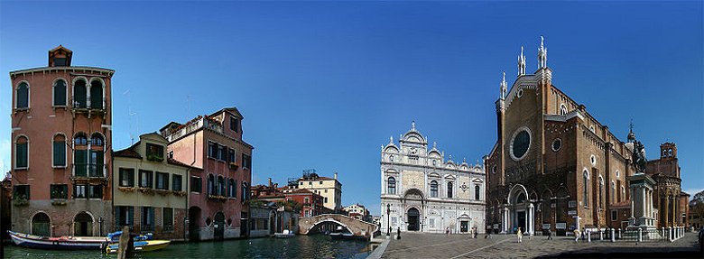 Panorama of Campo San Zanipolo with the Basilica Santi Giovanni e Paolo on the right