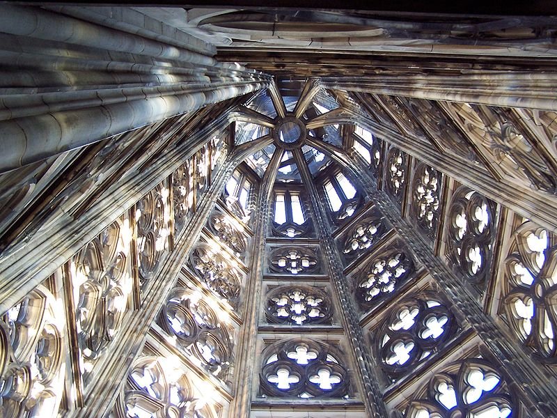 Looking up the spire of the Cologne Cathedral