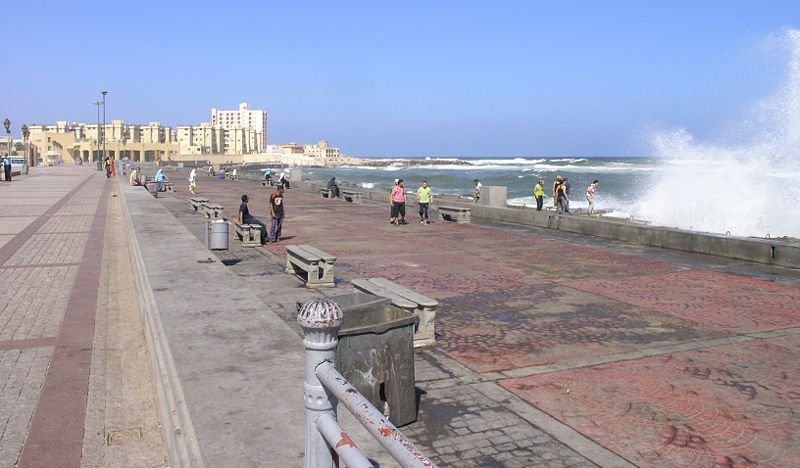 Corniche at Alexandria, with crashing wave