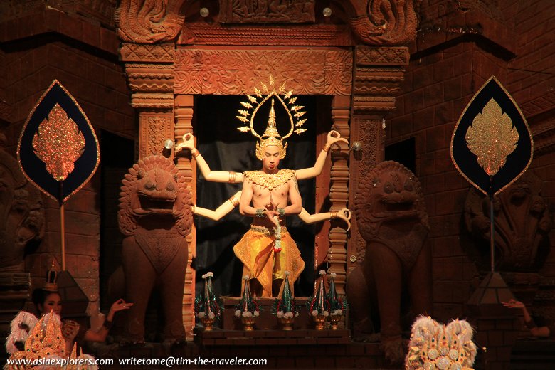 The Devaraja, or god king, of Thai mythology, in Nong Nooch cultural performance