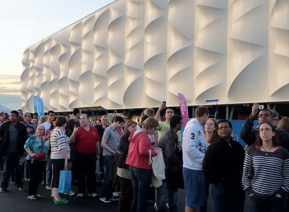 Crowds waiting to enter the London Basketball Arena