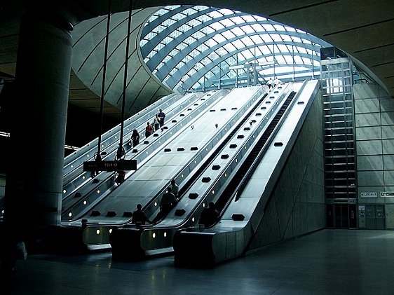 Escalators to the Canary Wharf Tube Station