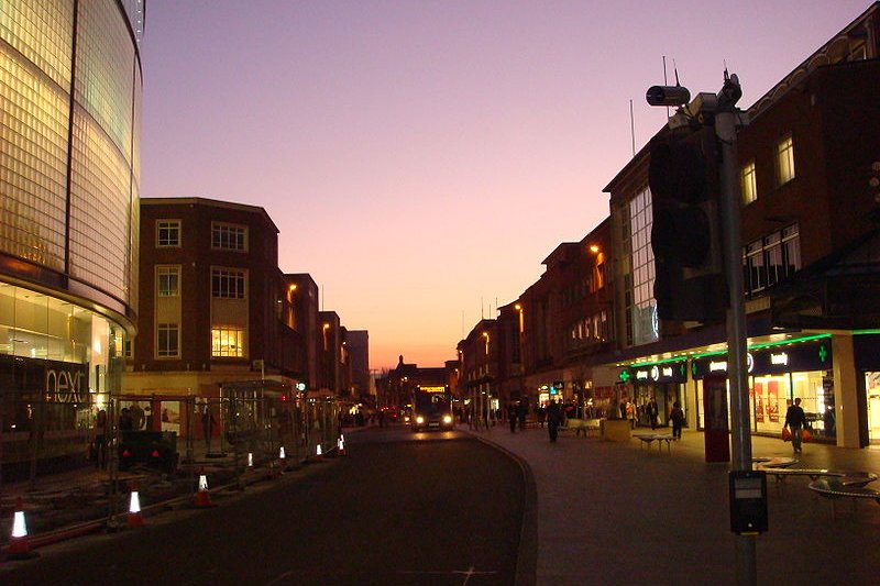 Exeter High Street at dusk