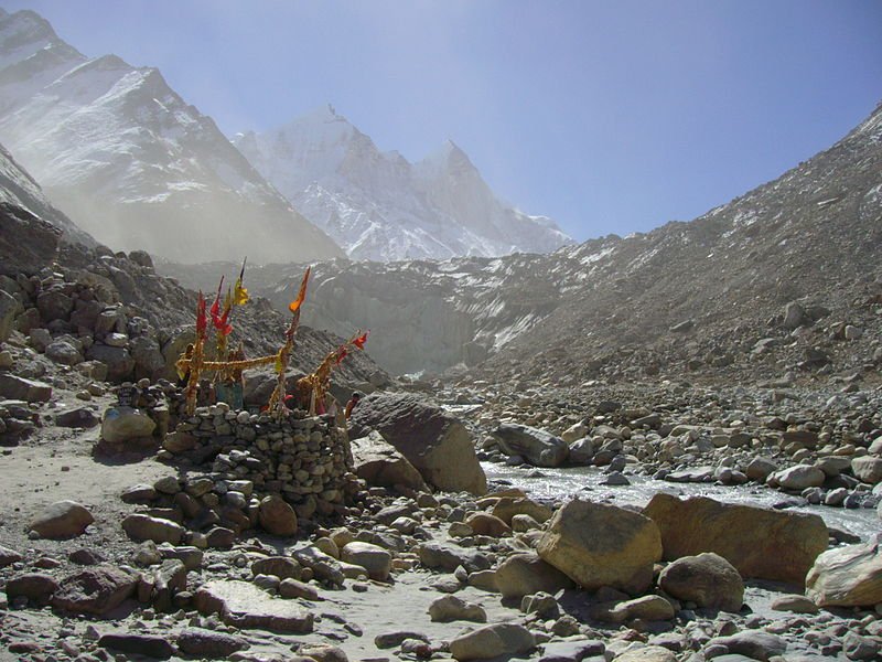 Gaumukh, meaning cow's mouth, at the end of Gangotri glacier, the source of Bhagirathi River