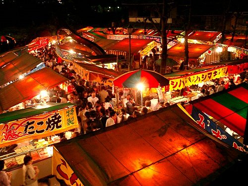 Food stalls set up during the Hana Matsuri festival