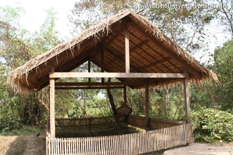 Hut with bone fragments of mass grave at Choeung Ek