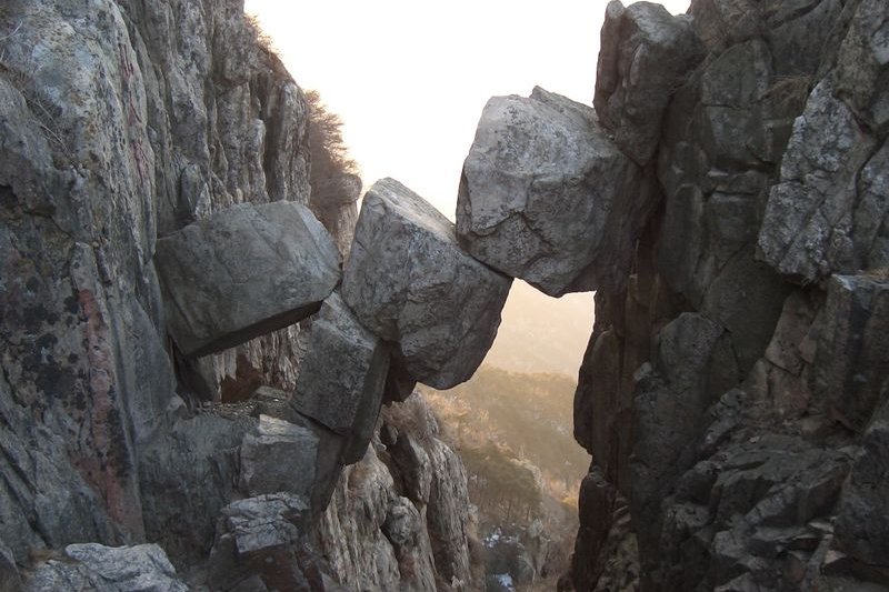 Rock formation called the Immortal Bridge at Mount Taishan