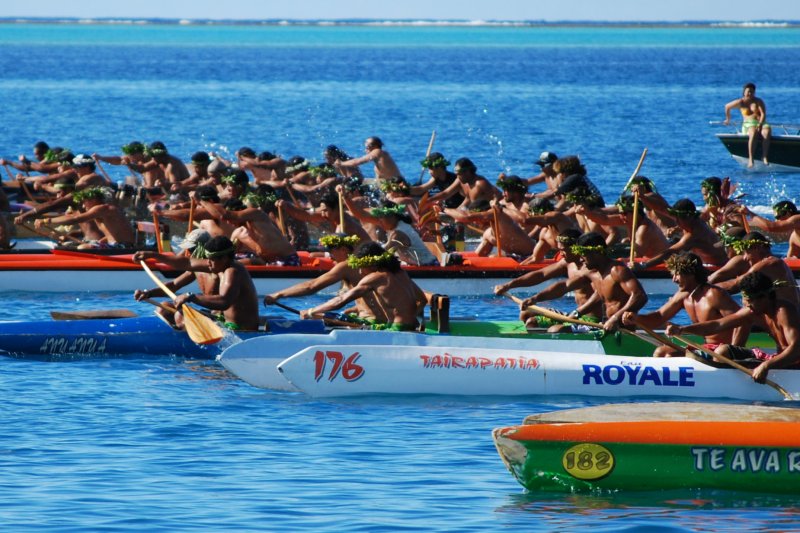 Male canoe race in Raiatea, French Polynesia