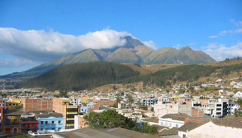 Otavalo, Ecuador, with the volcano Imbabura in the background