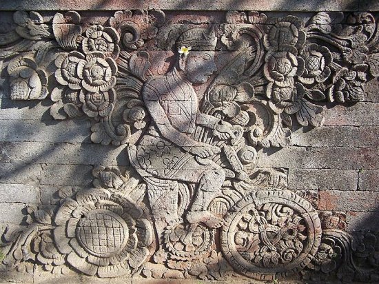 Person on Bicycle, carving at Pura Meduwe Karang