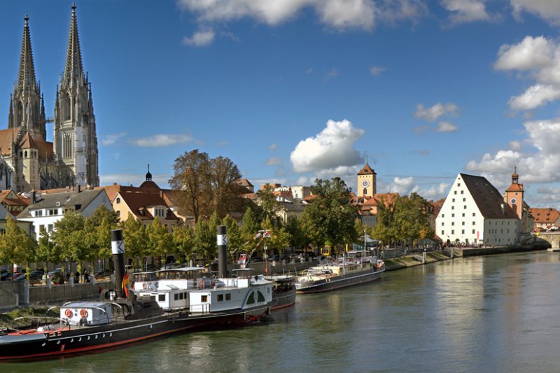 Panoramic view of Regensburg from the Danube