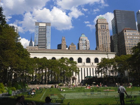 Bryant Park with NYC Public Library in the background