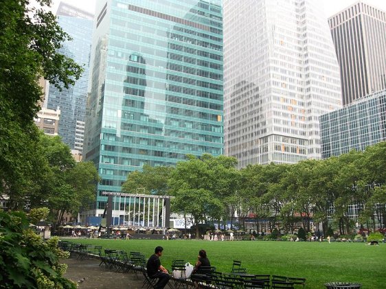 Bryant Park bounded by New York City skyscrapers