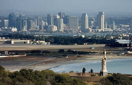 Cabrillo National Monument with the San Diego skyline in the background