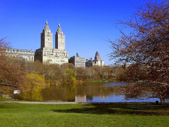 The Lake in Central Park with San Remo Apartments in the background