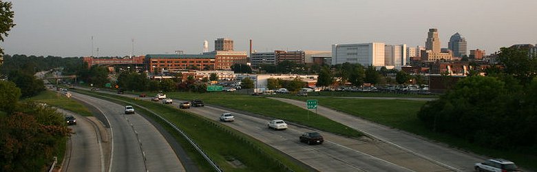 View of Durham, North Carolina, from Durham Freeway, near Exit 12B