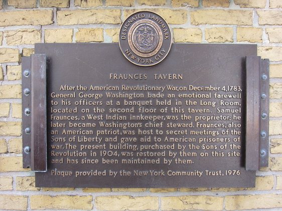 Fraunces Tavern plaque