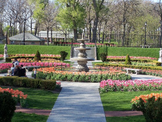 Landscaped sunken garden in Aurora, Illinois