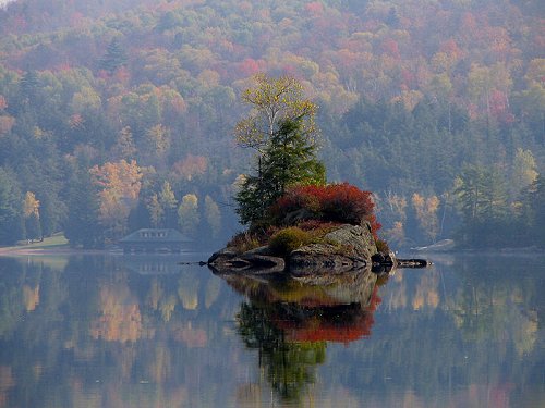 Island of Lower Saranac Lake, Adirondack Mountains, New York state