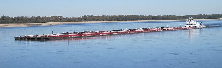 Mississippi, River barge on the Mississippi River, at Tunica County, Mississippi