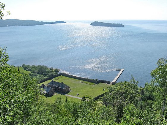 Reconstructed fur trading port of Grand Portage, seen from Mount Rose