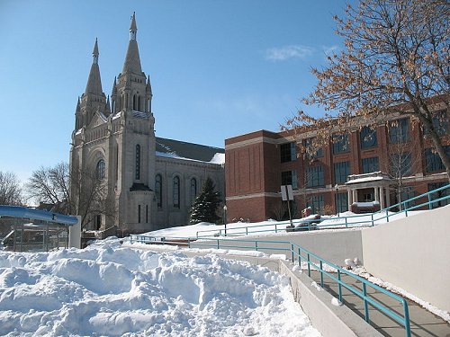 St Joseph's Cathedral in winter in Sioux Falls