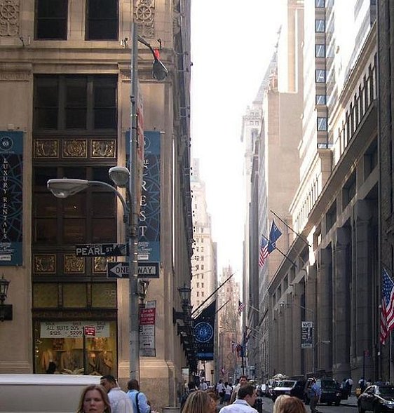 View of Wall Street, at intersection with Pearl Street