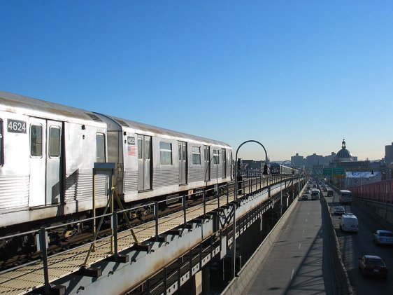 View on the Brooklyn side of the Williamsburg Bridge rail tracks
