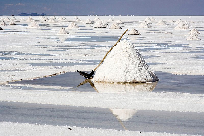 Salar de Uyuni salt making, Bolivia