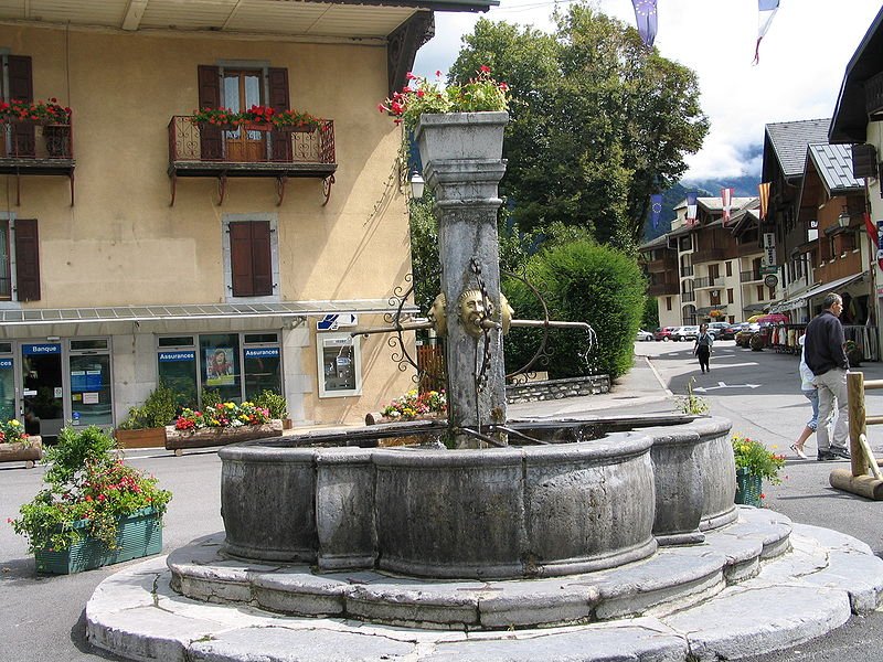 Fountain in the center of Samoëns, France