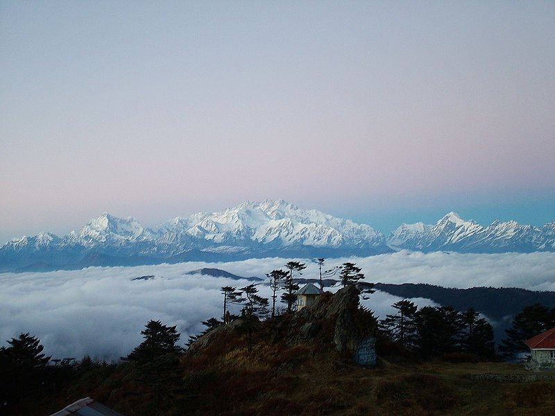 Snow-capped Sandakphu, highest mountain in West Bengal, India