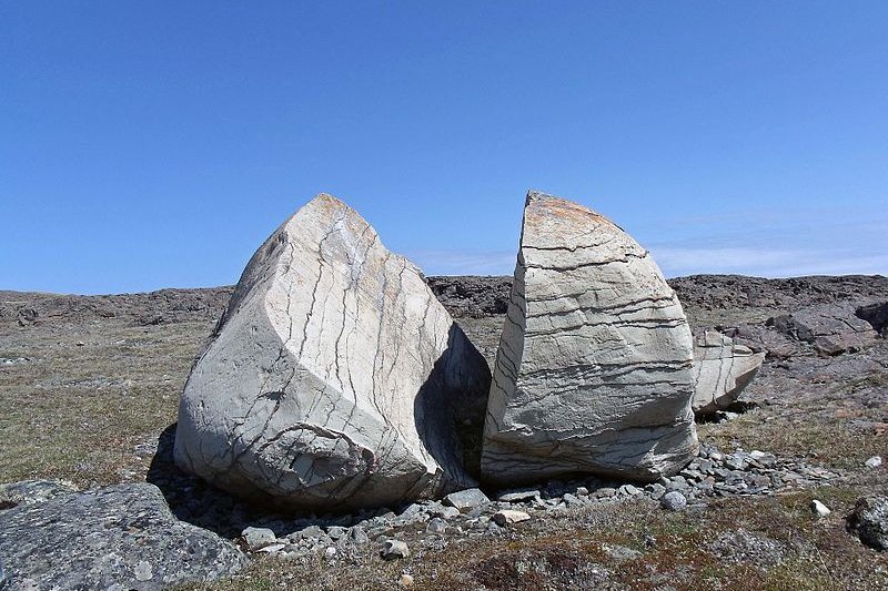 Rocks left by glacier outside Sanikilauq, Nunavut