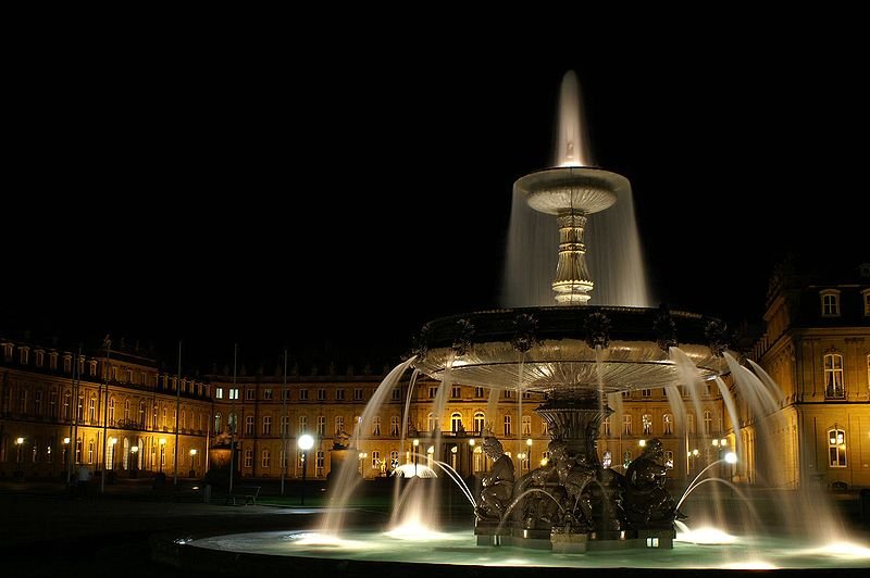 Schlossplatz, the city square of Stuttgart, at night