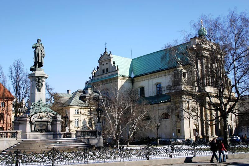 Statue of Adam Mickiewicz and the Carmelite Church
