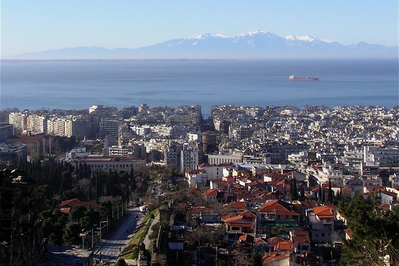 View of Thessaloniki with Mount Olympus