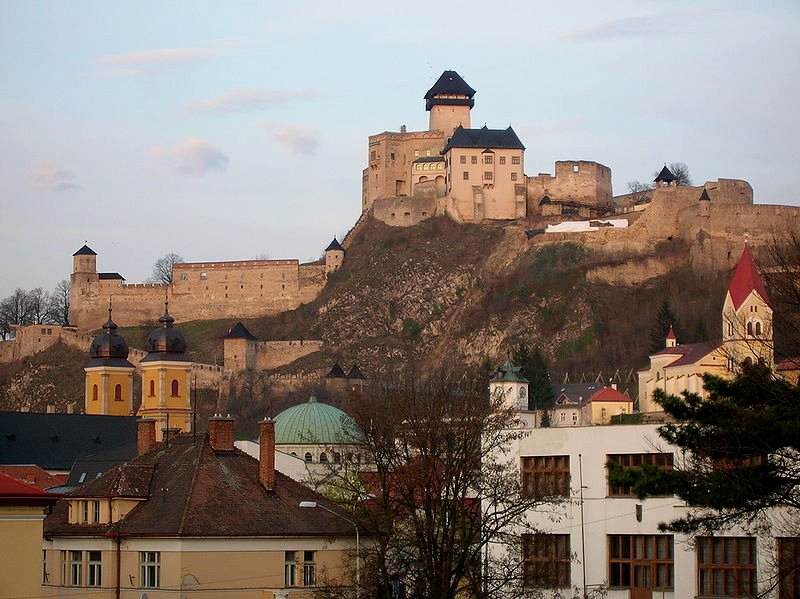 Trenčín Castle with the town and churches below