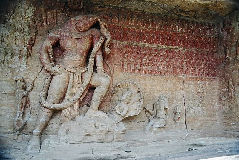 Massive carving of Vishnu in the Udaigiri Cave Temple, Vidisha, Madhya Pradesh