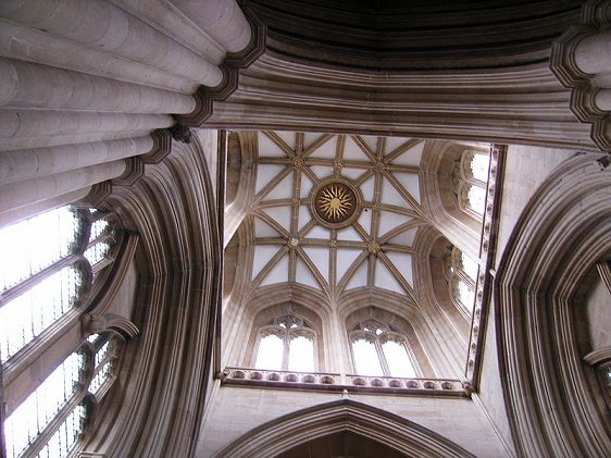 Looking up the belfry of St James' Church, Louth