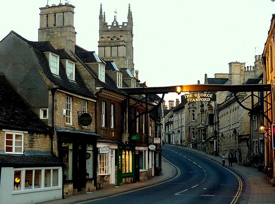 View of High Street, Stamford, with St Martin's Church