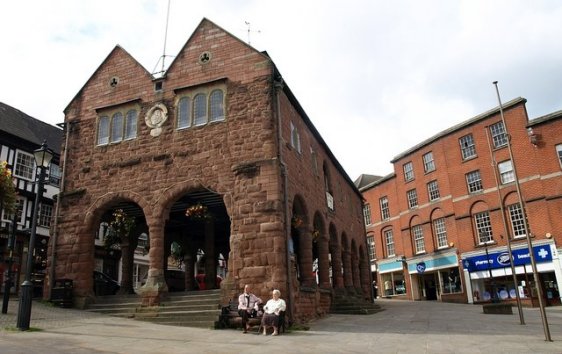 Ross-on-Wye, Herefordshire, England, with view of its Market House