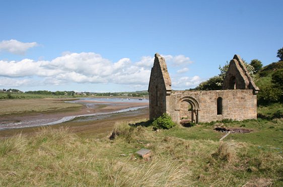 Ruined chapel near Alnmouth, with the River Aln in the background