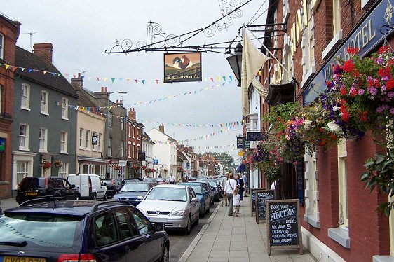 Stony Stratford, Buckinghamshire, England, in front of the Cock Hotel