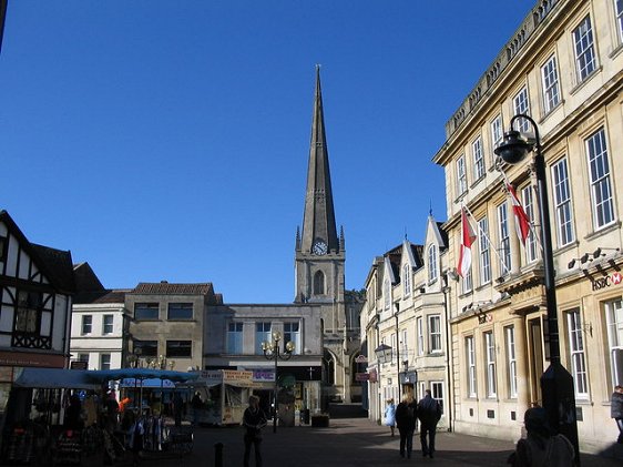 Trowbridge, Wiltshire, with the St James Parish Church in the background