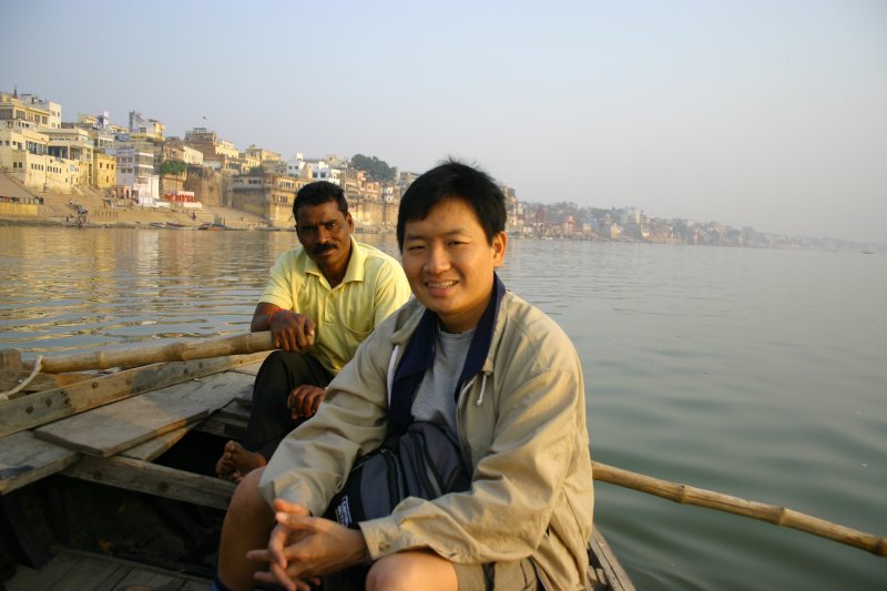 Here I with my boatman on the Ganges in Varanasi